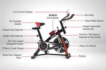 Powertrain Home Gym Flywheel Exercise Spin Bike - Black
